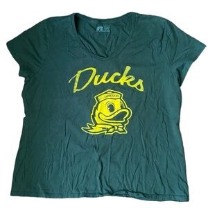 Russell Oregon Ducks green and yellow VNeck tshirt size XL